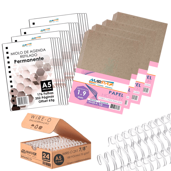 Kit Para Agenda Permanente Miolo + Papel Holler 1.9mm 20 un