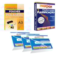 Kit Plastificação 500 Polaseal 0,07mm A4 + A3 + RG + CPF + Crahá