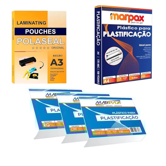 Kit Plastificação 500 Polaseal 0,07mm A4 + A3 + RG + CPF + Crahá