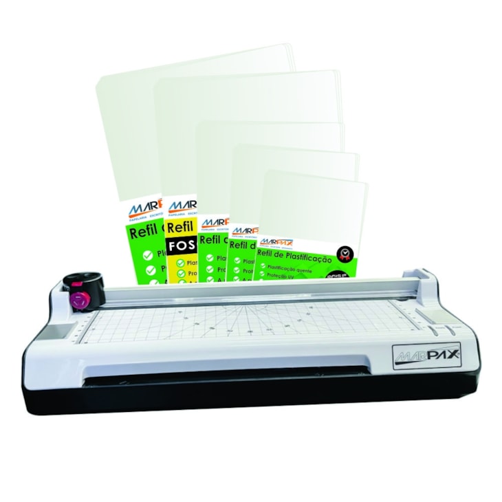 Kit Plastificadora A3 com Refiladora + 340 Plásticos 220V