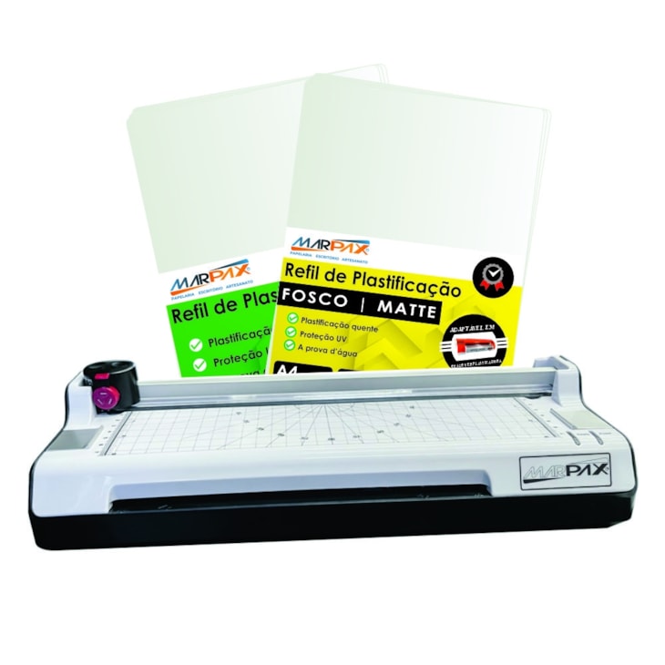 Kit Plastificadora A3 com Refiladora + 40 Plásticos 110V