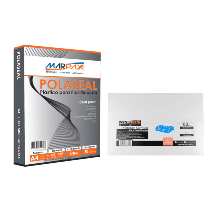 Kit Polaseal Plastico A4 05mm 50un + Protetor Térmico A4 3un