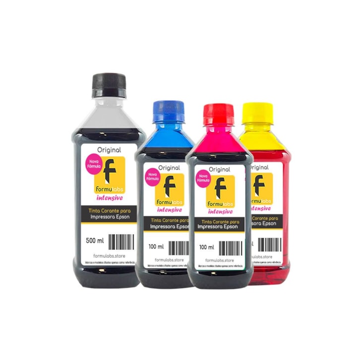Kit Tinta Epson Compatível Black 500ml e Coloridas 100ml