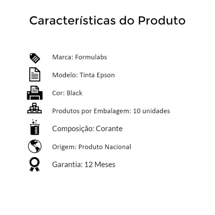 Kit Tinta Epson Compatível Série L Formulabs Black 10 Litros