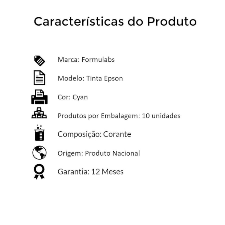 Kit Tinta Epson Compatível Série L Formulabs Cyan 10 Litros
