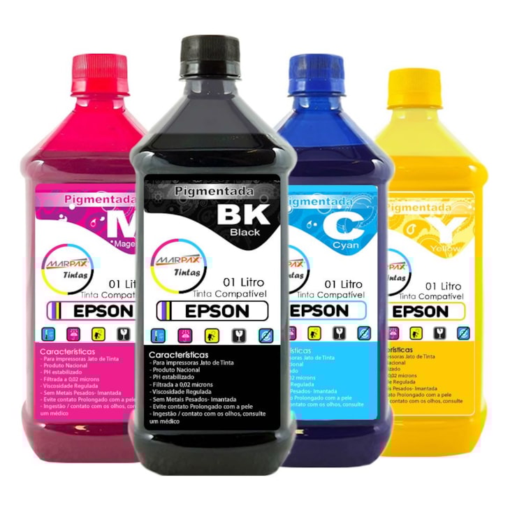 Kit Tinta Epson Pigmentada Compatível Marpax CMYK 4x1000ml