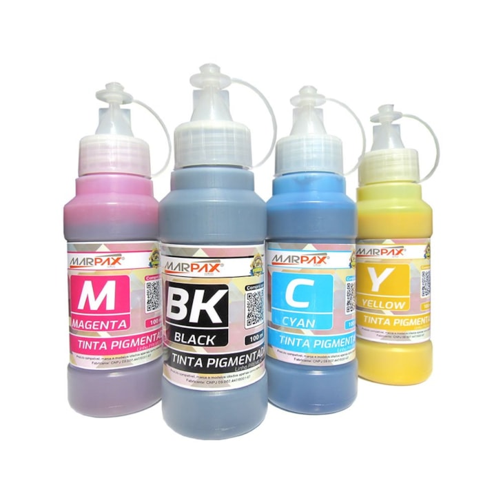 Kit Tinta Epson Pigmentada Compatível Marpax CMYK 4x100ml
