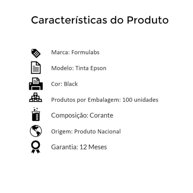 Kit Tinta para impressora Epson Compatível Formulabs Black 100 Litros