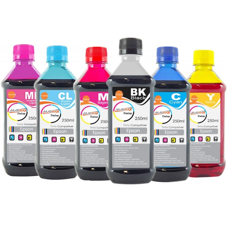 Kit Tinta para impressora Epson Corante Marpax CMYK 6x250ml