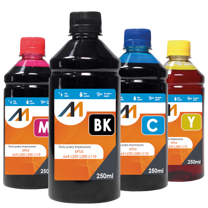 Kit Tinta para impressora  EPSX 664 L220 L200 L110 4x250ml