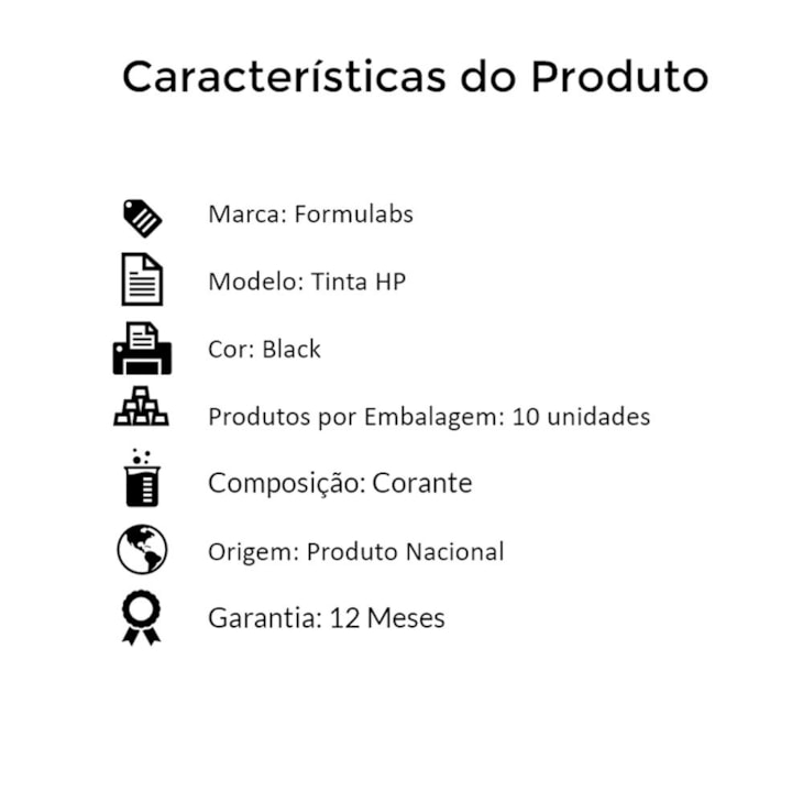 Kit Tinta para impressora HP Compatível Formulabs Black 10 Litros