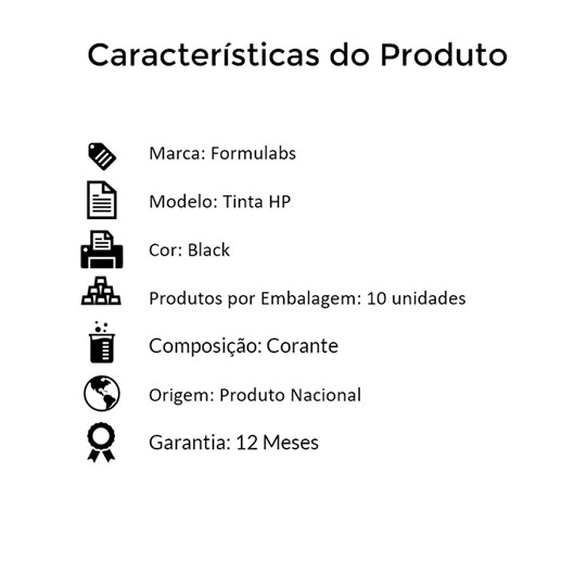 Kit Tinta para impressora HP Compatível Formulabs Black 10 Litros