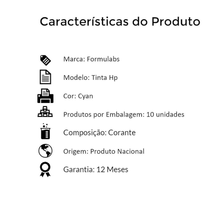 Kit Tinta para impressora HP Compatível Formulabs Cyan 10 Litros