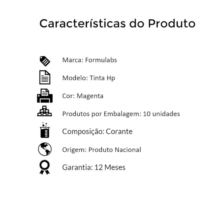 Kit Tinta para impressora HP Compatível Formulabs Magenta 10 Litros