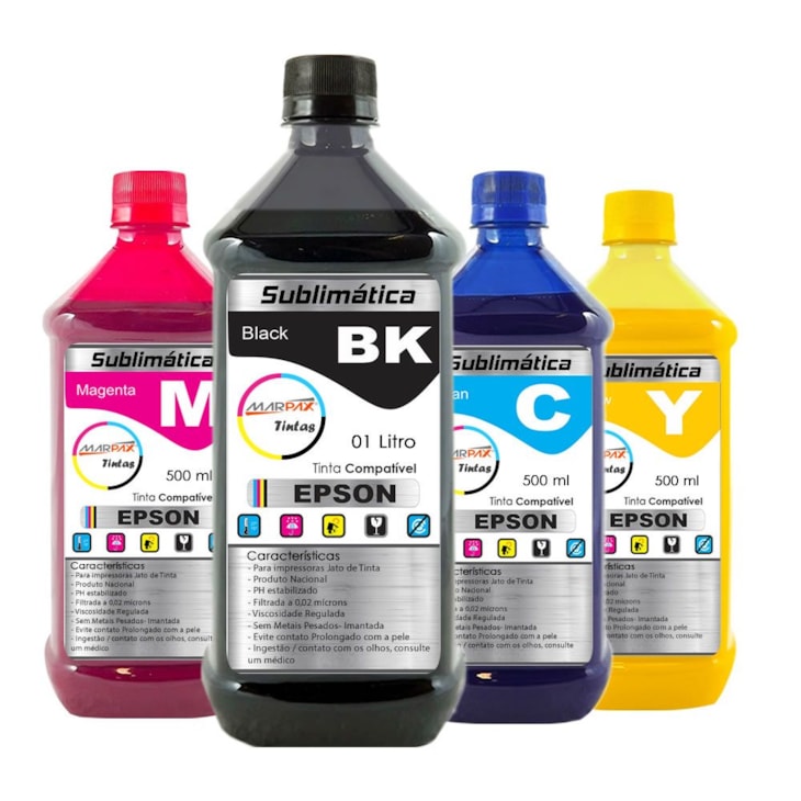 Kit Tinta Sublimática Epson Marpax BK 1000ml Coloridas 500ml