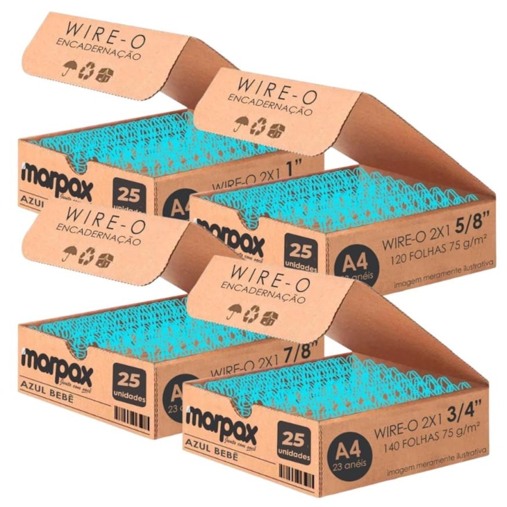 Kit Wire-o 2x1 Azul Bebê 5/8 - 3/4 - 7/8 - 1 (25un cada) 100un