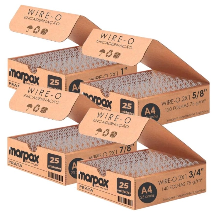 Kit wire-o 2x1 Prata 5/8 - 3/4 - 7/8 - 1 (25un cada) 100un