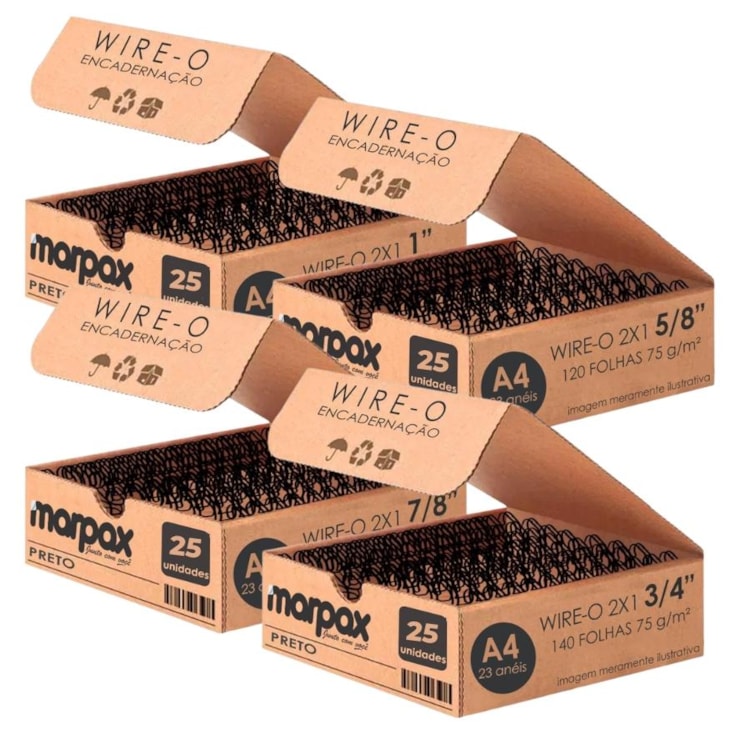 Kit wire-o 2x1 Preto 5/8 - 3/4 - 7/8 - 1 (25un cada) 100un