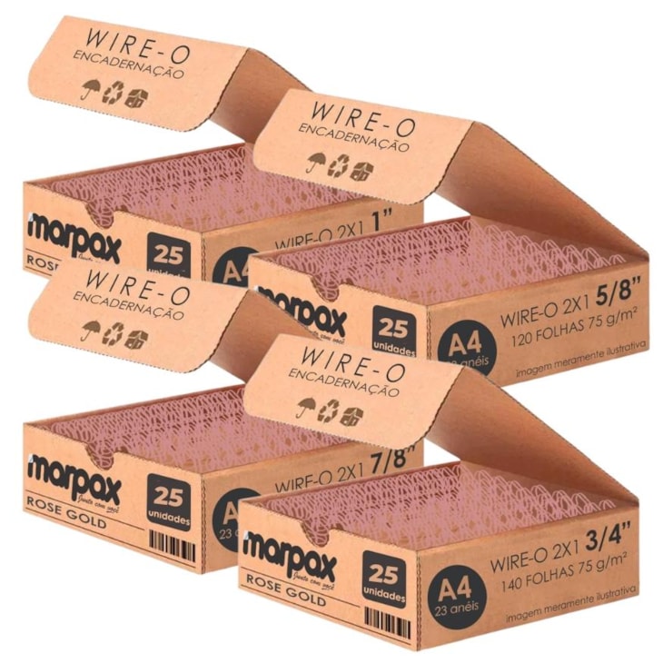 Kit Wire-o 2X1 Rose Gold 5/8-3/4-7/8-1 Marpax 25uni Cada