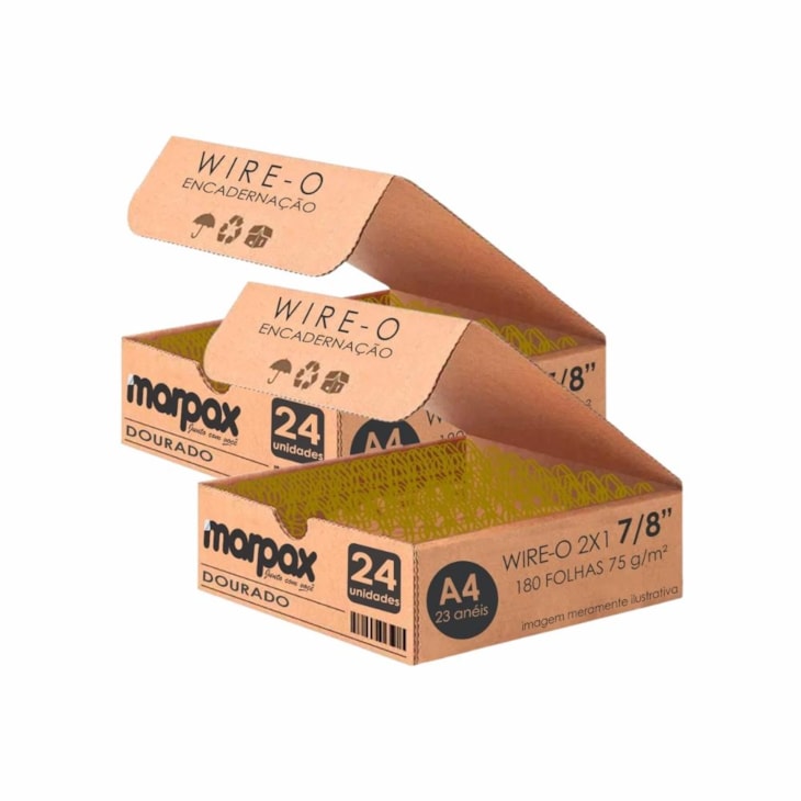 Kit Wire-o Encadernação 2X1 A4 Dourado 7/8 para 180fls 48un