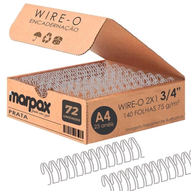 Kit Wire-o Encadernação 2X1 A4 Prata 3/4 140fls com 72un