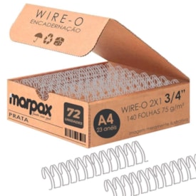 Kit Wire-o para Encadernação 2x1 A4 Prata 3/4 para 140fls 72un