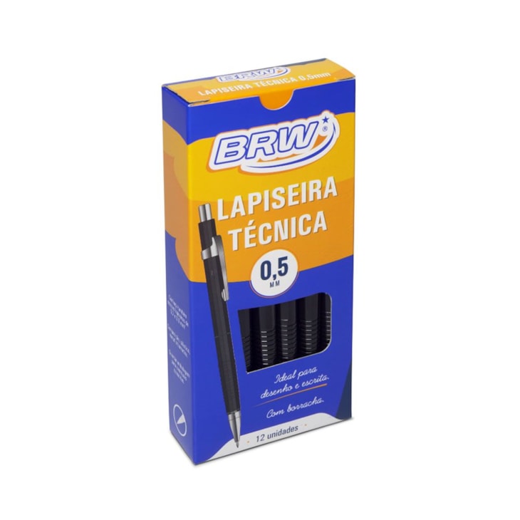 Lapiseira 0.5mm técnica Preta com Borracha BRW caixa 12un