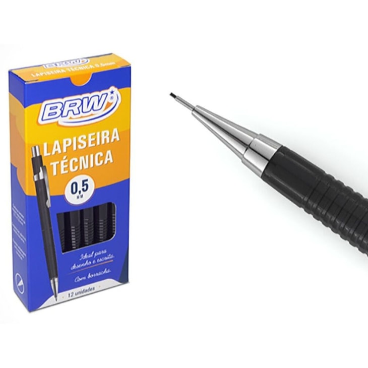 Lapiseira 0.5mm técnica Preta com Borracha BRW caixa 12un