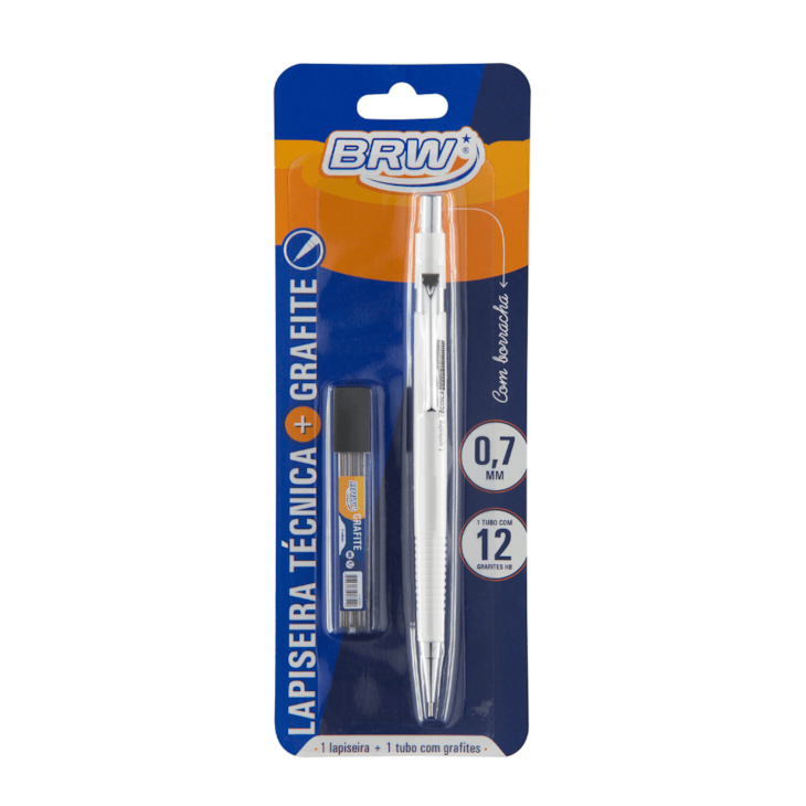 Lapiseira 0.7mm técnica Branca c/ Borracha + Grafite BRW 01un
