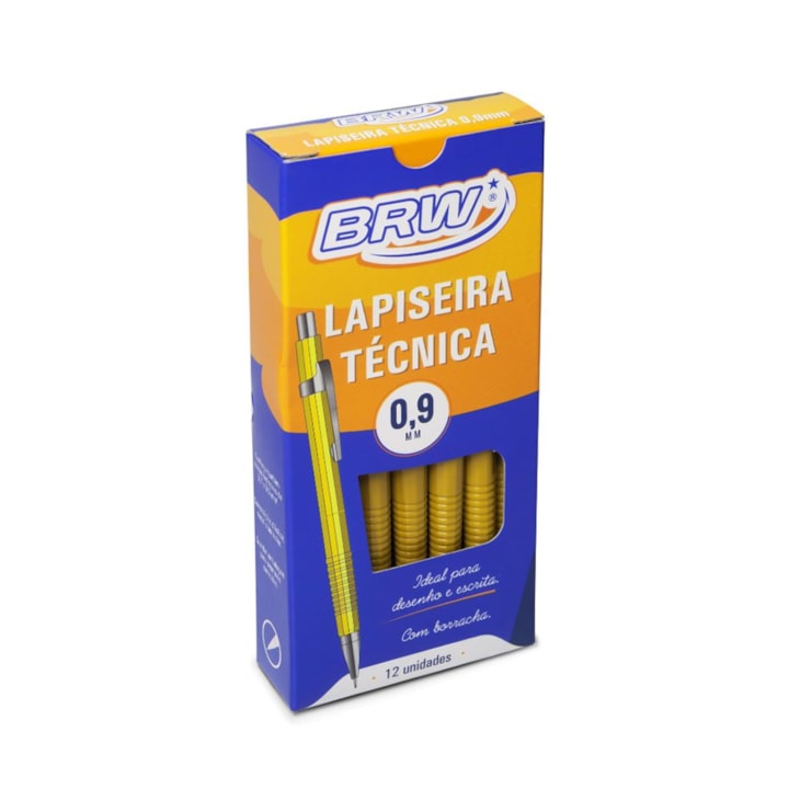 Lapiseira 0.9mm técnica Amarela com Borracha BRW caixa 12un