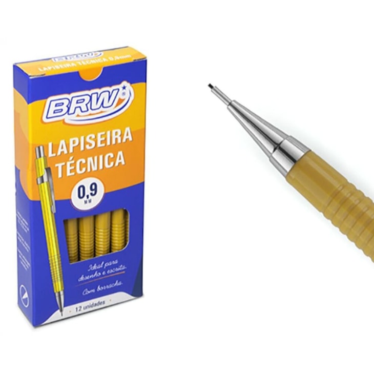 Lapiseira 0.9mm técnica Amarela com Borracha BRW caixa 12un