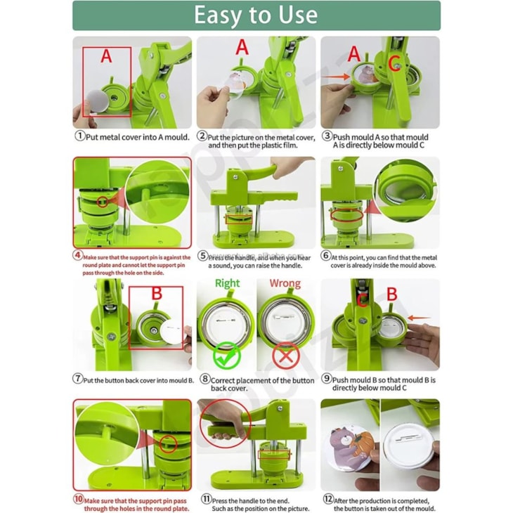 Máquina de Bottons Personalizados 32mm Várias Cores Marpax