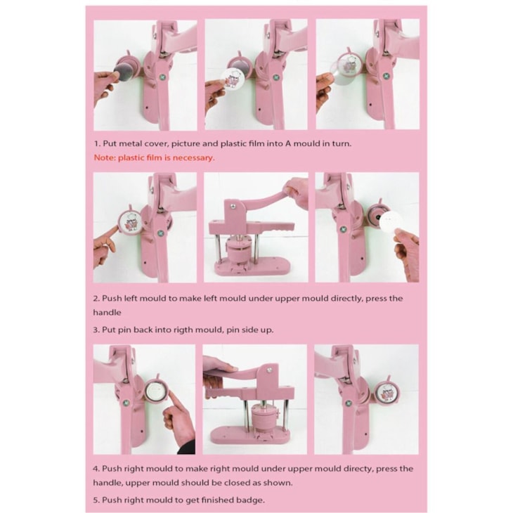 Máquina de Fazer Bottons Personalizados 32mm Cor Rosa Marpax