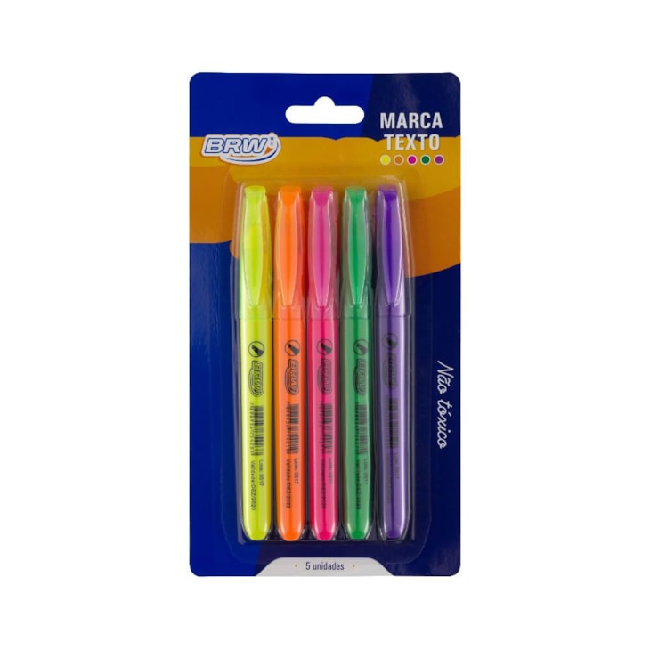 Marca Texto 5 Cores Fluorescentes chanfrado BRW 05un