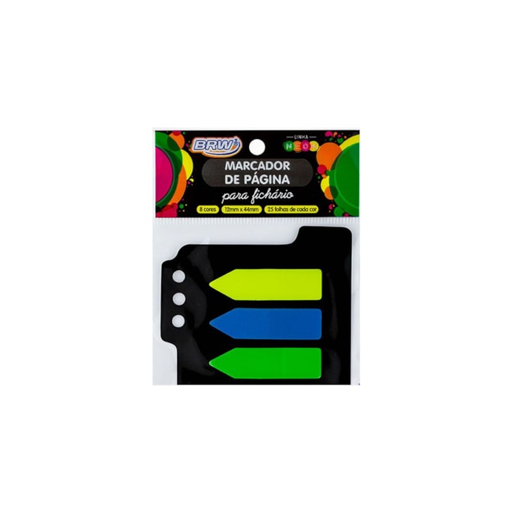 Marcador de Página Adesivo 12x44mm Neon p/ Fichario 8 Cores BRW