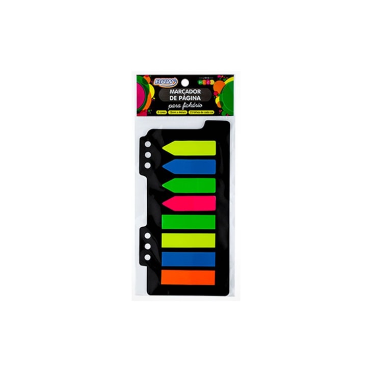 Marcador de Página Adesivo 12x44mm Neon p/ Fichario 8 Cores BRW