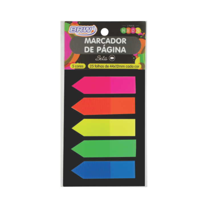 Marcador de Pagina Adesivo 12x44mm Neon Seta 5 Cores