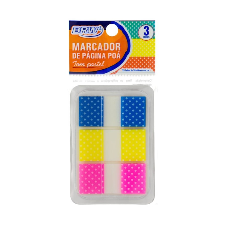 Marcador de Página Adesivo 20x44mm Flags Poá 3 Cores BRW