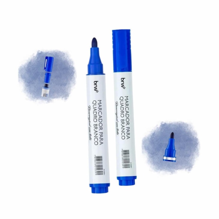 Marcador Quadro Branco Recarregável Azul BRW Caixa Com 12Un