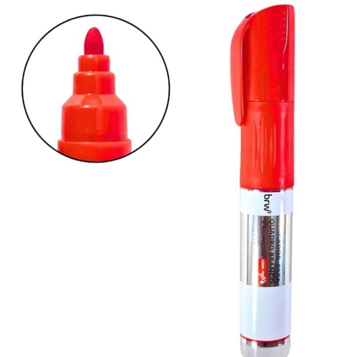Marcador Quadro Branco Recarregável Vermelho BRW Com 12Un