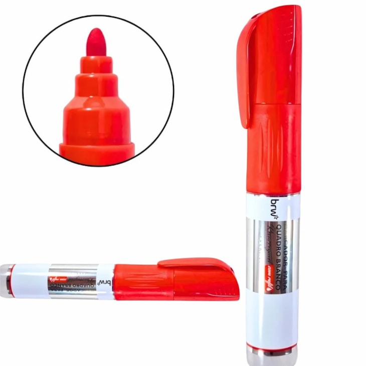 Marcador Quadro Branco Recarregável Vermelho BRW Com 12Un