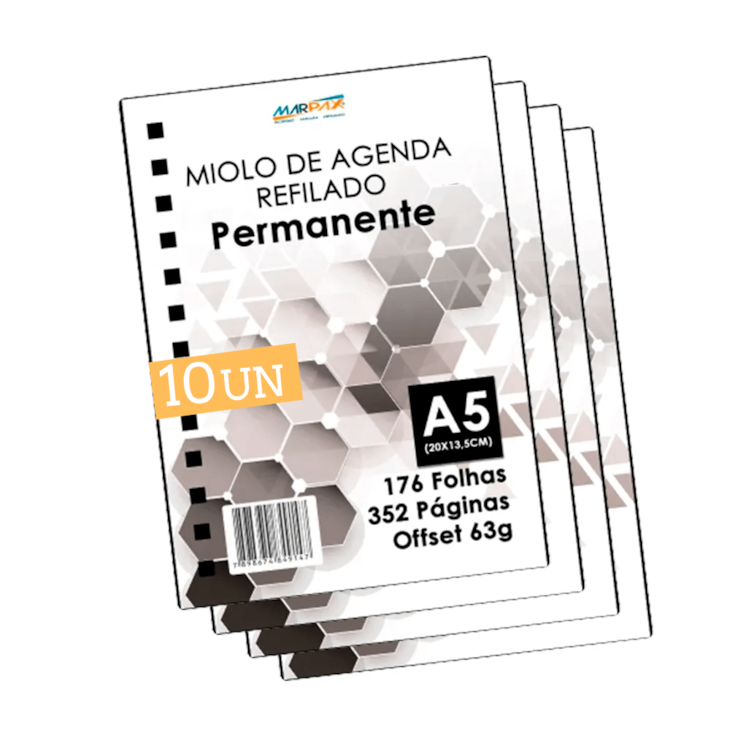 Miolo de Agenda A5 Permanente 20X13,5 cm Kit com 10un