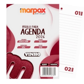 Miolo de Agenda Datado 2026 Cor Vinho 176fls Marpax 01un