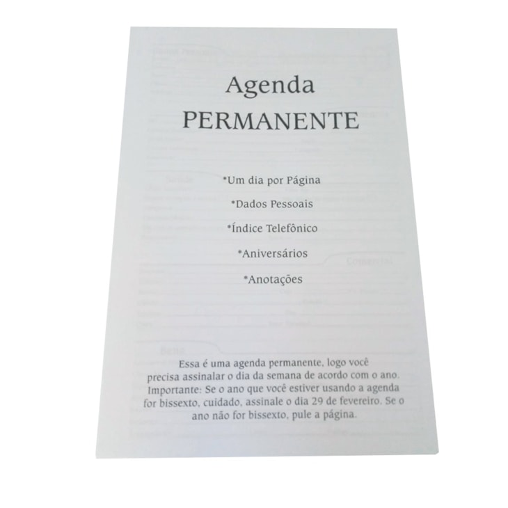 Miolo de Agenda Permanente Preto A5 20X13,5cm com 176 Folhas