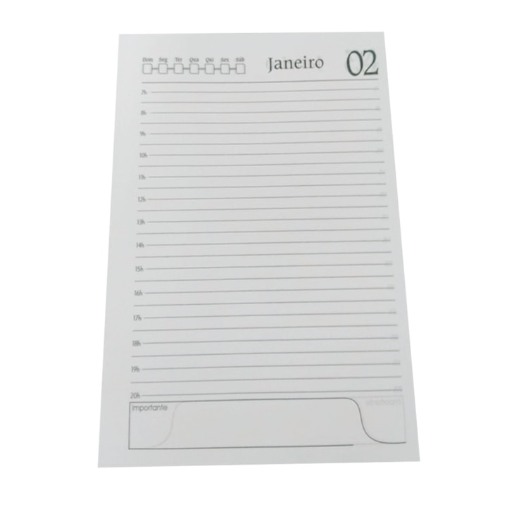 Miolo de Agenda Permanente Preto A5 20X13,5cm com 176 Folhas