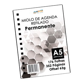 Miolo de Agenda Permanente Preto A5 20X13,5cm com 176 Folhas