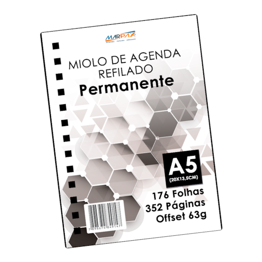 Miolo de Agenda Permanente Preto A5 20X13,5cm com 176 Folhas