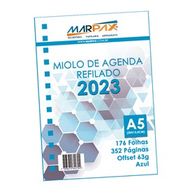 Miolo de Agenda Refilado 2023 A5 Azul 176 Folhas