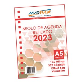 Miolo de Agenda Refilado 2023 A5 Vermelho 176 Folhas