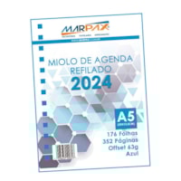 Miolo de Agenda Refilado 2024 A5 Azul 176 Folhas